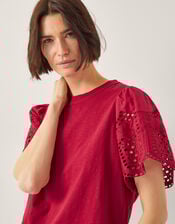 Bel Broderie Sleeve T-Shirt, Red (RED), large