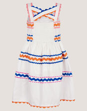 Ric Rac Embroidered Cotton Dress, White (WHITE), large