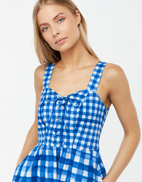 Juliette Check Print Midi Dress Blue, Blue (COBALT), large