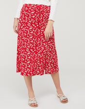 Natty Ditsy Floral Midi Skirt, Red (RED), large