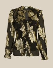 Rowena Floral Print Ruffle Blouse, Black (BLACK), large