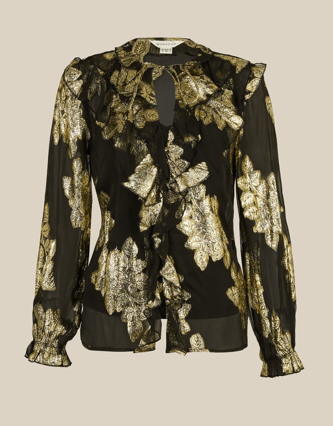 Rowena Floral Print Ruffle Blouse, Black (BLACK), large