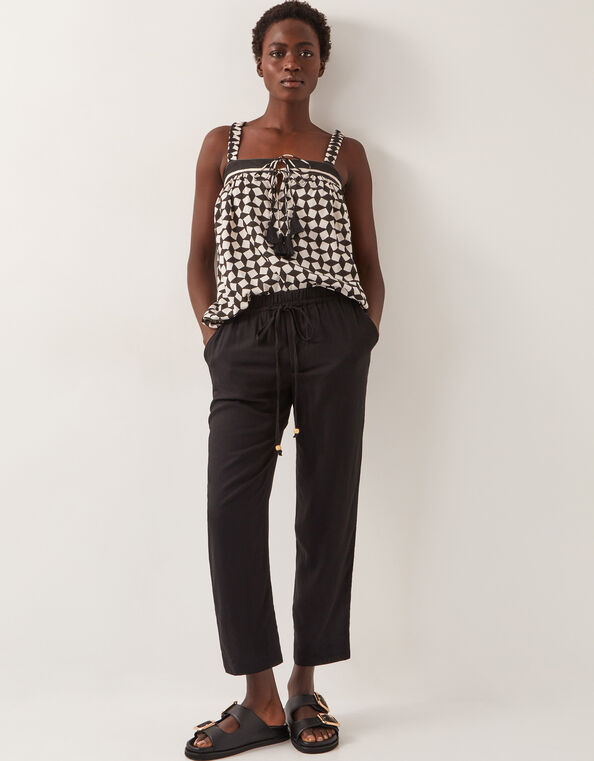 Penina Drawstring Wide-Leg Pants, Black (BLACK), large