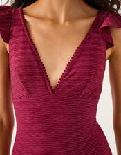 Kaylie Plunge Rib Ruffle Swimsuit, Red (BURGUNDY), large