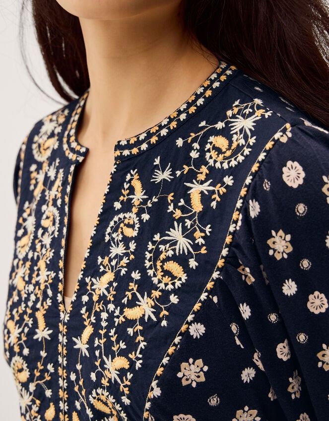 Bonny Floral Print Jersey Midi Dress, Blue (NAVY), large