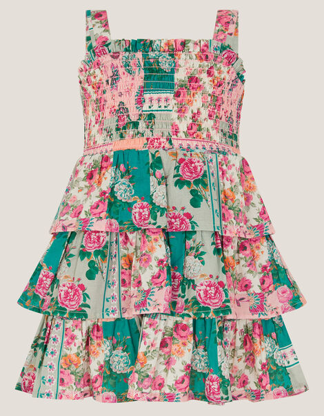 Baby Floral Patchwork Tiered Dress, Green (GREEN), large