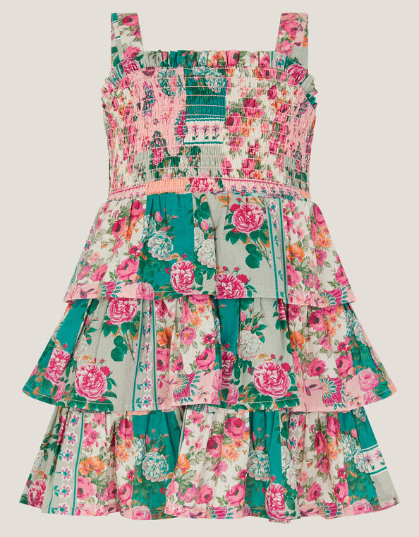 Baby Floral Patchwork Tiered Dress, Green (GREEN), large