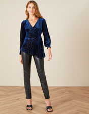 Delia Devore Long Sleeve Wrap Top, Blue (NAVY), large