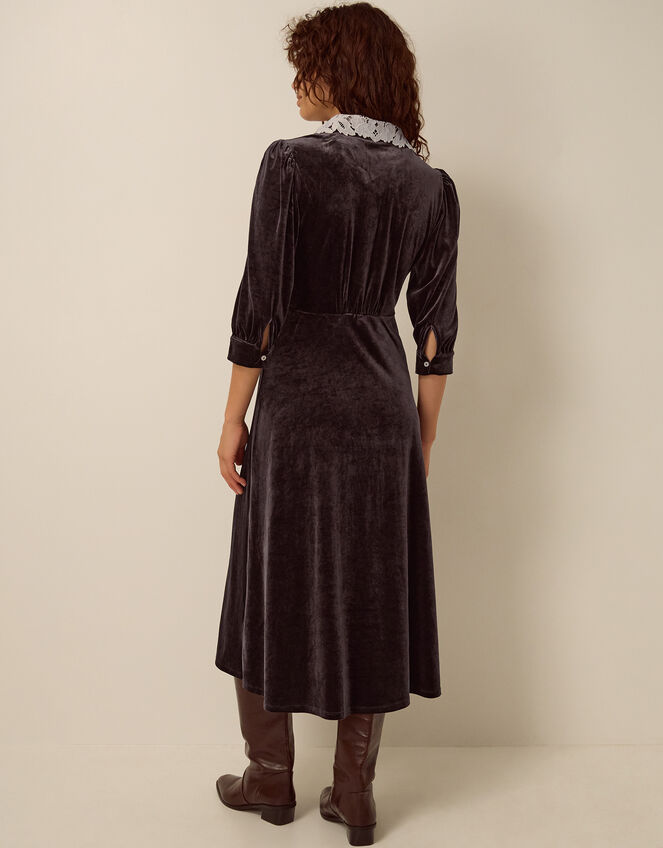 Leith Lace Collar Velvet Midi Dress, Brown (CHOCOLATE), large