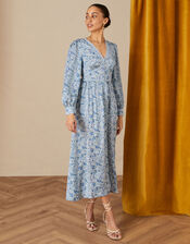 Ditsy Tea Dress in Recycled Polyester, Blue (BLUE), large