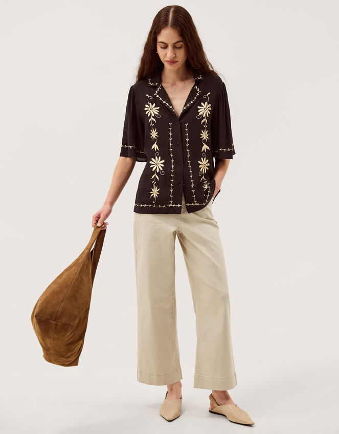 Wren Floral Embroidered Shirt, Black (BLACK), large