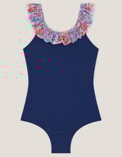 Seashell Floral Frill Swimsuit, Blue (BLUE), large