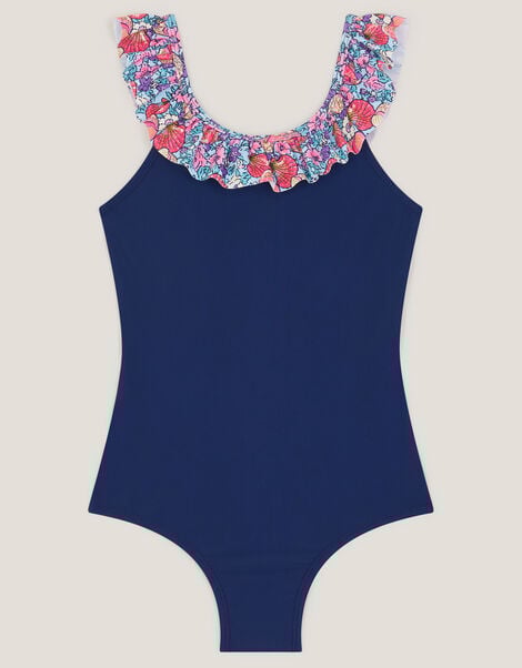 Seashell Floral Frill Swimsuit, Blue (BLUE), large