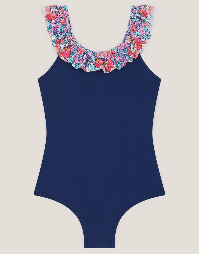 Seashell Floral Frill Swimsuit, Blue (BLUE), large