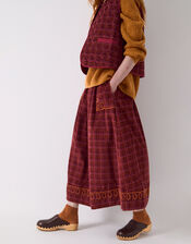 East Karina Check Corduroy Midi Skirt, Orange (RUST), large