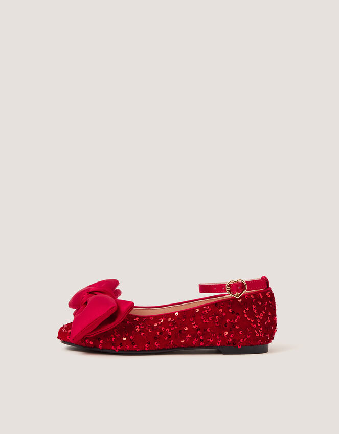 Bow Sequin Velvet Ballet Flats, Red (RED), large