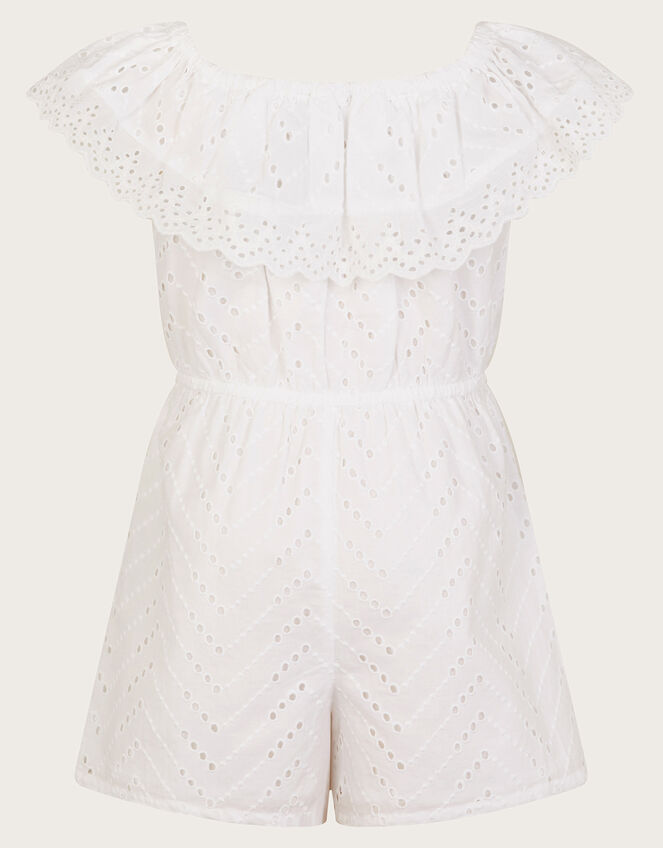 Broderie Ruffle Playsuit, White (WHITE), large