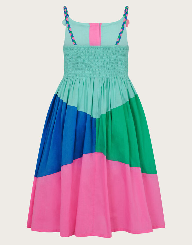 Strappy Applique Floral Colourblock Dress, Blue (AQUA), large