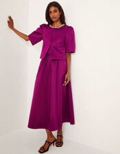 Saira Embellished Short Sleeve Satin Jacket, Pink (MAGENTA), large