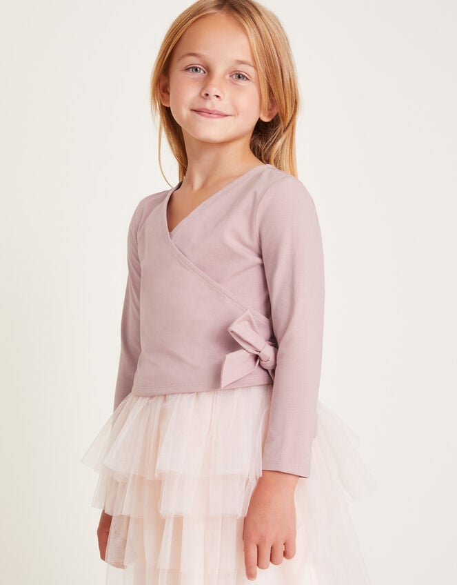 Long Sleeve Dance Wrap Top, Purple (LILAC), large