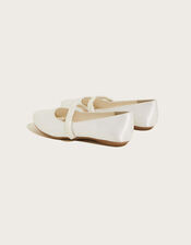 Pearl Strap Satin Communion Ballerina Flats, White (WHITE), large