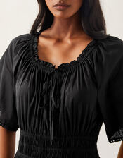 Nora Short Sleeve Cotton Midi Dress, Black (BLACK), large