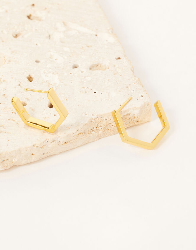 Gold-Plated Hexagon Hoops, , large