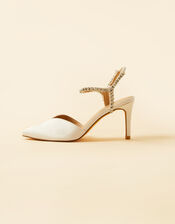 Diamante Trim Pointed Toe Bridal Heels, Ivory (IVORY), large
