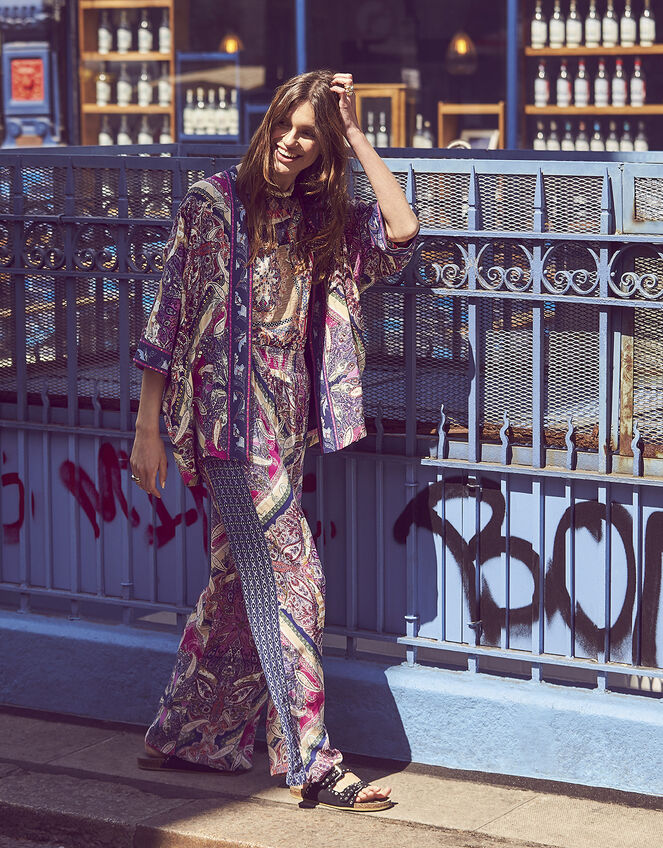 Sequin Paisley Print Kimono, Pink (PINK), large