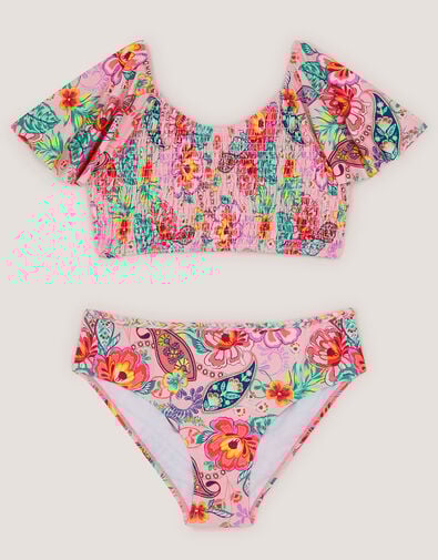 Floral Paisley Short Sleeve Bikini Set, Multi (MULTI), large