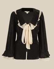 Anita Tie Neck Collar Velvet Top, Black (BLACK), large