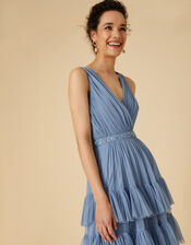 Tilly Tiered Maxi Dress in Recycled Polyester, Blue (BLUE), large