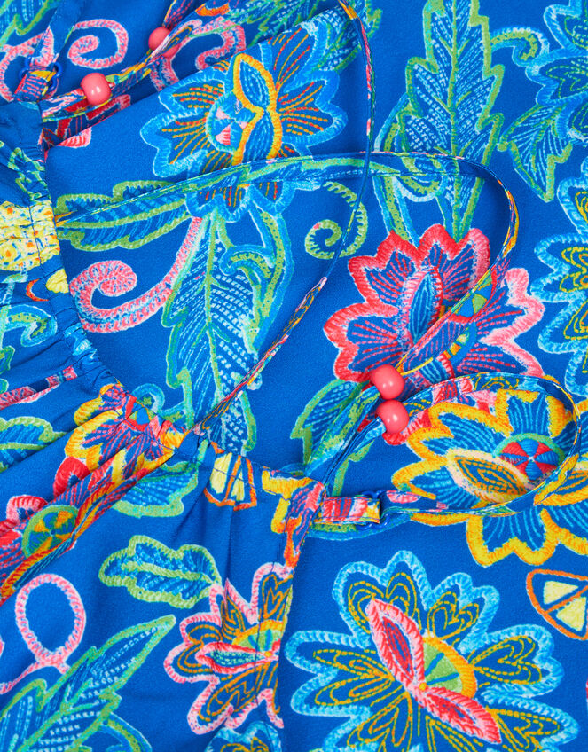 Tropical Floral Crossover Dress, Blue (BLUE), large