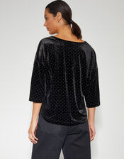 Nala Spot Velvet V-Neck Top, Black (BLACK), large