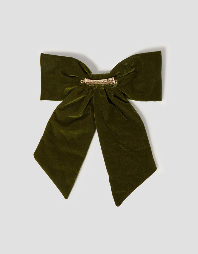 Embellished Velvet Bow Barrette Hair Clip, , large