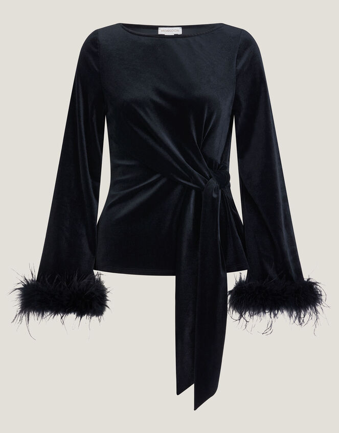 Freya Feather Velvet Top, Black (BLACK), large