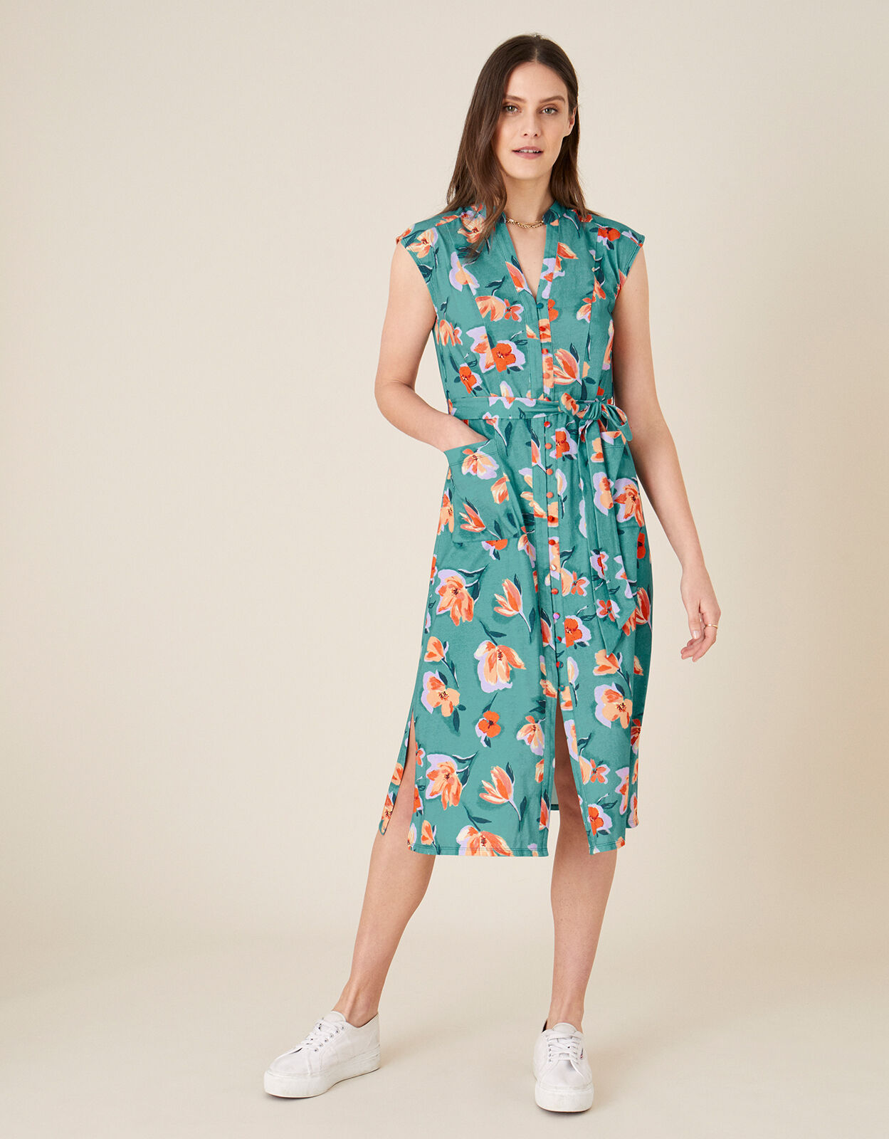 Floral Print Jersey Shirt Dress Blue