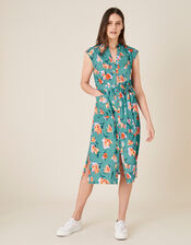 Floral Print Jersey Shirt Dress, Blue (BLUE), large