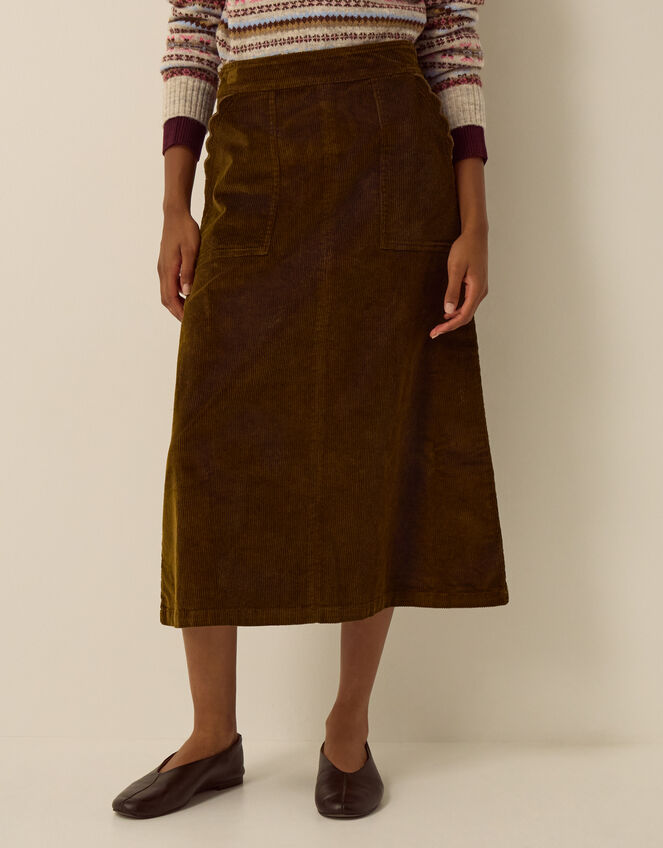 Malika Corduroy Midi Skirt, Green (CHARTREUSE), large
