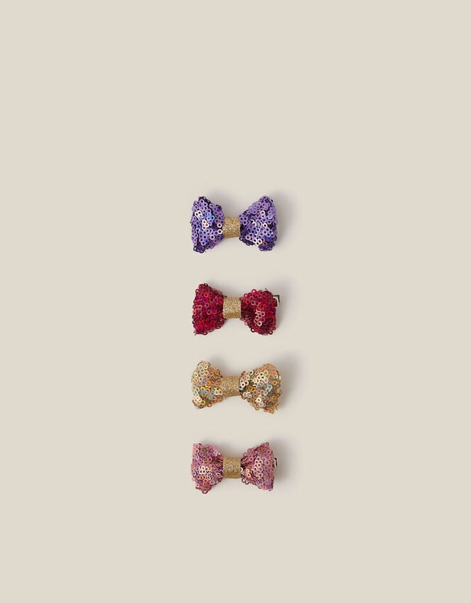4-Pack Sequin Bow Hair Clips, , large