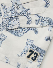 Leopard Print Long Sleeve Shirt, White (WHITE), large