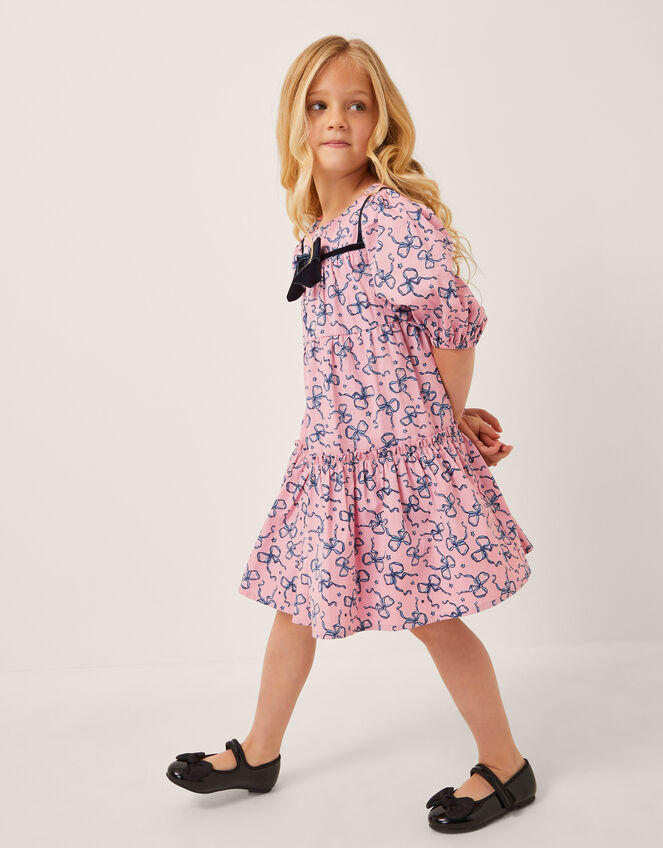 Bow Print Tiered Dress, Pink (PINK), large