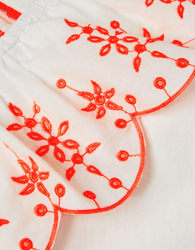 Embroidered Frill One Shoulder Top, Cream (CREAM), large