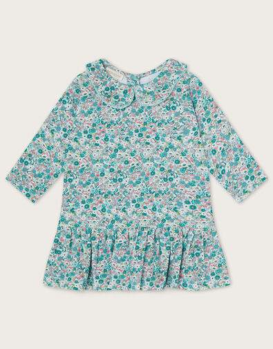 Newborn Ditsy Print Collared Dress Blue, Blue (BLUE), large