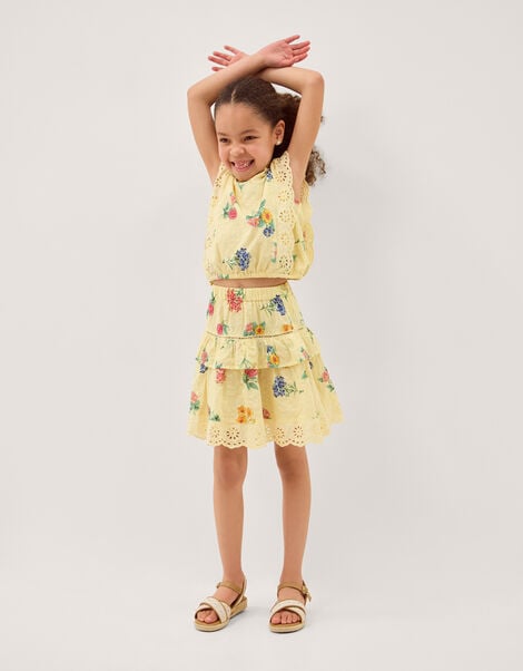 Sasha Broderie Floral Top & Skirt Set, Yellow (YELLOW), large