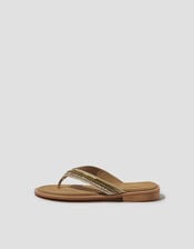 Sia Beaded Leather Flip Flop Sandals, Gold (GOLD), large