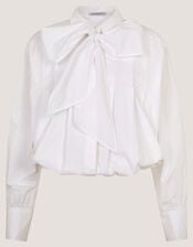 Nicole Detachable Bow Shirt, White (WHITE), large