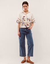 Polly Floral Embroidered Shirt, White (WHITE), large