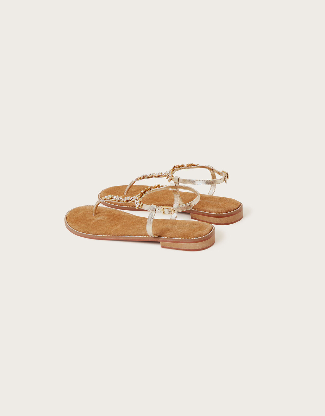 Embellished Toe Post Leather Sandals Gold Women s Shoes