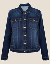 Dark Wash Denim Jacket in Sustainable Cotton, Blue (INDIGO), large